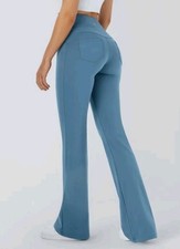 Halara DayStretch High Waisted Pocket Flare Yoga Legging Blue Women Small Petite