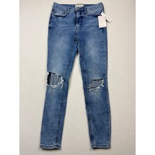 Free People OB754010R Distressed Skinny Jeans 27R Blue Ripped Knees NWT