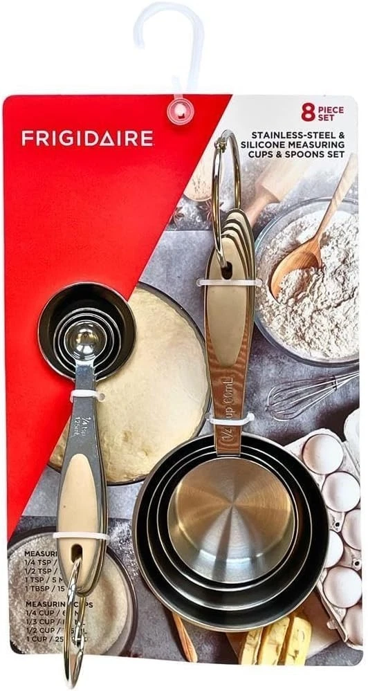 Stainless Steel Measuring Cups & Spoons Set of 8 Silicone Handle LIGHT TAUPE)