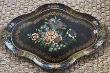 Antique Papier Mache Lacquer Floral Tray