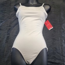 Capezio Camisole Leotard w/Adjustable Straps White scoop front Neck V-back SZ LA