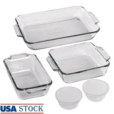 7 Piece Glass Baking Dish Set Oven Safe Bakeware Casserole Dishes Durable Temper
