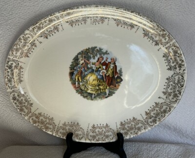 Vintage Taylor Smith Taylor Oval Serving Plate 14 In Colonial Dancing Couple