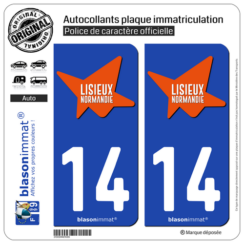 2 Stickers autocollant plaque immatriculation : 14 Lisieux - Agglo - Picture 1 of 9