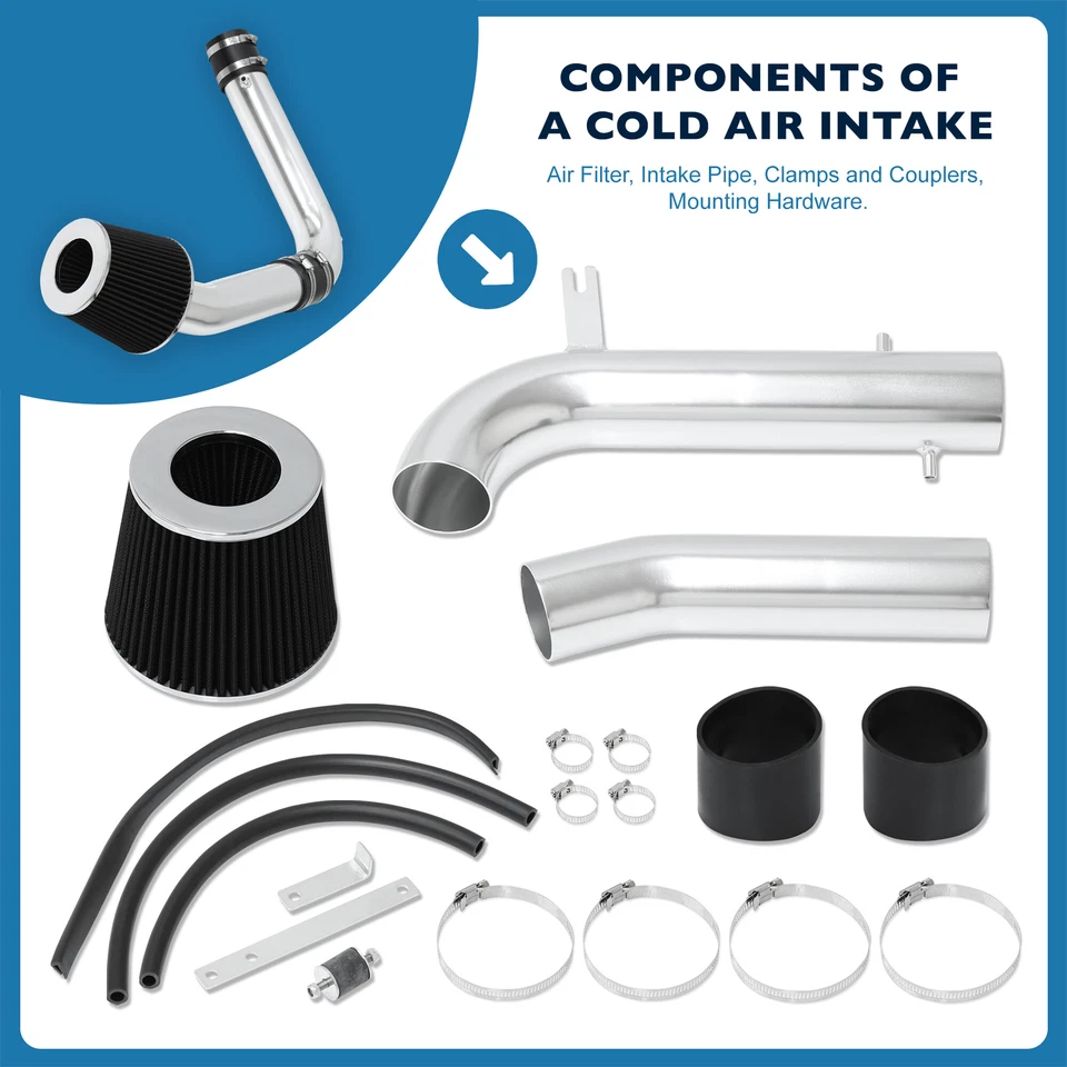 For 95-02 Honda Accord V6 Cold Air Intake System Chrome Aluminum Pipe + Filter - Imagem 2 de 4