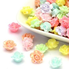 100 pcs 12mm Acrylic Assorted Pastel Color Flower Rose Jewelry Craft Beads