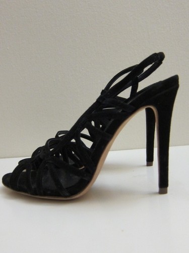 NEW Elie Tahari Suede Slingback Strapy Sandals Black High Heels Women's Size 7 - Picture 2 of 4