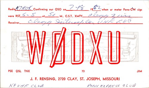 1962 W0DXU J F Rensing St Joseph Missouri Ham Amateur Radio QSL Card Postcard
