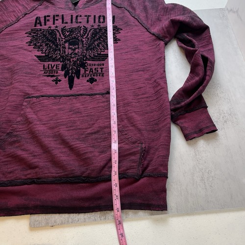 Felpa con cappuccio uomo New Affliction Art Of War bordeaux grafica reversibile grunge y2k-M - Foto 20 di 20