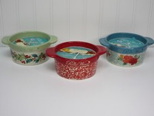 Pioneer Woman Ceramic Cocotte Candle 8oz Floral Green Splatter Red