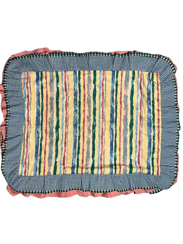 Pepperell Pillow Shams Abstract Gingham Ruffle Island Farm Coastal Blue Coral - Picture 6 of 10