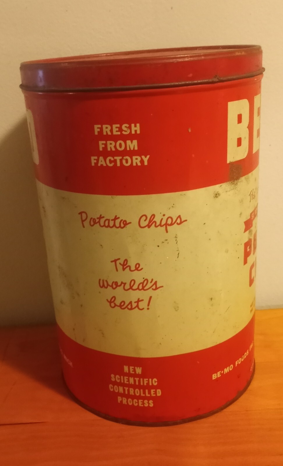 Vintage BE MO FOODS INC Potato Chips Tin / Can ONE Pound KALAMAZOO