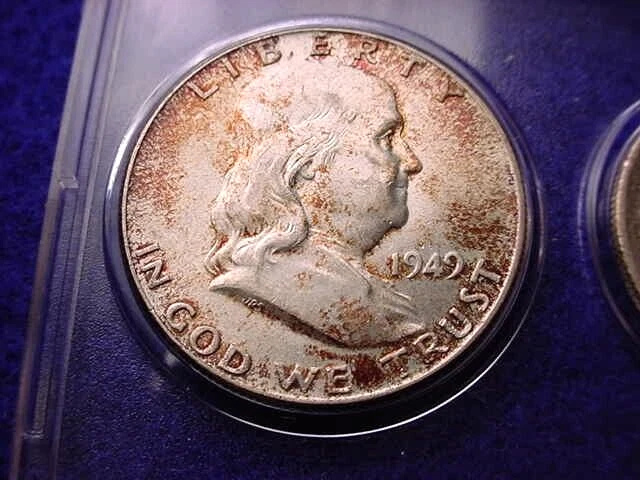 1949 PHILADELPHIA 5 COIN MINT SET TWO BU COINS 90% SILVER!!    #41 - Image 2 of 4