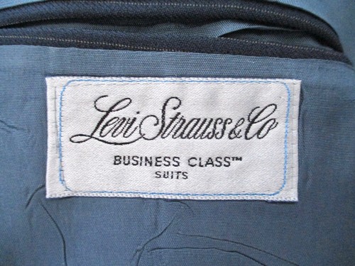 Tuta vintage anni 70 Levi Strauss blu gessato disco banchiere 2 pezzi gamba larga pantaloni 40 - Foto 9 di 13