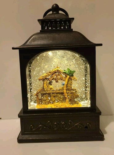 Nativity Scene Lighted Christmas Snow Globe Lantern Swirling Glitter Holy Family - Picture 4 of 7