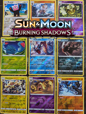 Sonne & Mond brennende Schatten Pokemon Karte Singles Holo, umgekehrter Holo selten + 2017