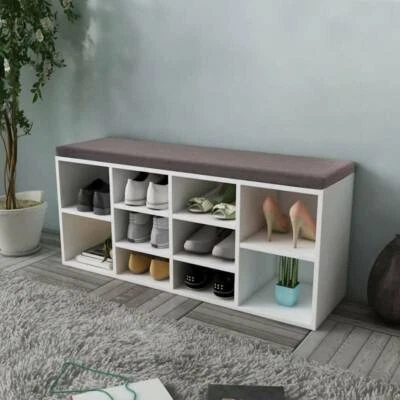 Shoe Storage Bench 10 Compartments White Home Entryway Rack