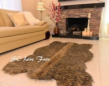 36x58"  Black Tip Plush Wolf Shaggy Fur Bearskin Home Accent Rug Decors