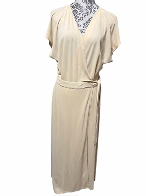 MASSIMO DUTTI Women s Size Medium Light Beige Maxi Wrap Dress Short Sleeve