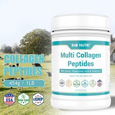 Multi Collagen Peptides Powder Type I II III V X with Vitamin C  Biotin 1LB