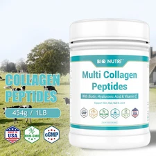 Multi Collagen Peptides Powder Type I II III V X with Vitamin C & Biotin 1LB