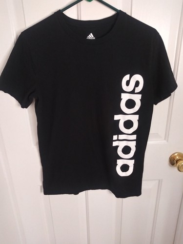 Adidas Shirt Youth Size Large 14 - 16 Black White Short Sleeve Tee Graphic Top - Picture 10 of 13