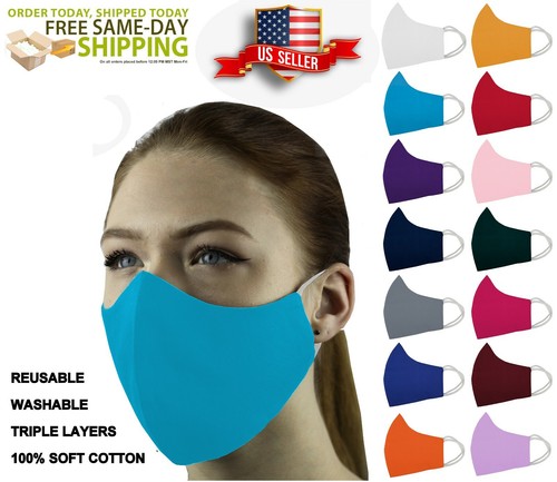 5 Face Masks Set in 3 sizes Triple Layers 100% Cotton Washable Reusable W/Pocket - Picture 66 of 101