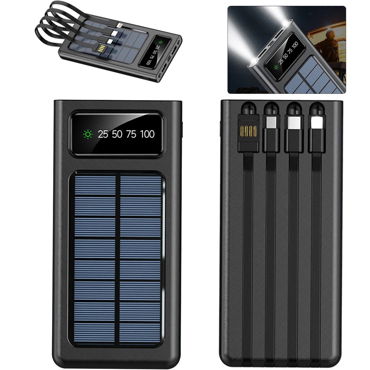 Solar Power Bank Portable Charger 50000mAh External Battery & LED  Flashlight NEW