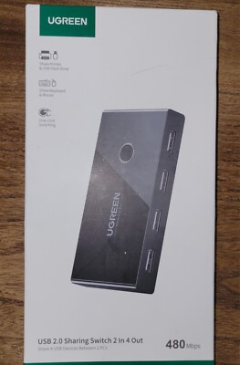 Ugreen 2 IN 4 Out USB 2.0(USB 2.0 Gen 1) Sharing Switch Box Black