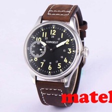 Vintage 44mm CORGEUT Watch 6497 Hand Winding Movement Black Dial Men's Watch