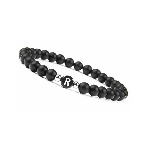 US Initialen Armband 6mm matt schwarz Onyx Buchstabenarmband Alphabet Paar Unisex - Bild 28 von 36