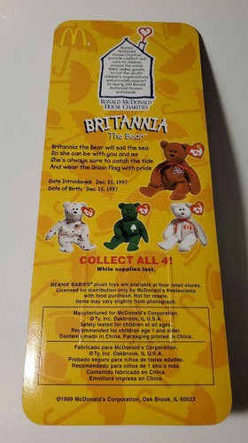 Britannia The Bear McDonalds Happy Meal Toy TY Beanie Babies 1999 - Picture 5 of 8