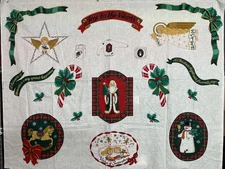 Wamsutta Christmas Joy to the World Fabric Panel Appliques Santa Sew 45 W x 34 L