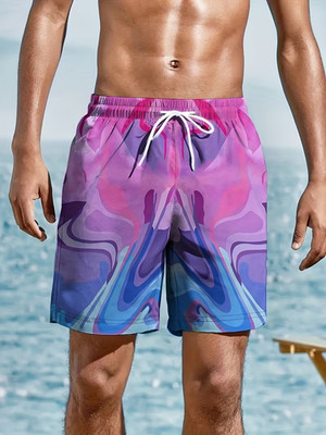 Mens Coconut Tree Gradient Print Hawaiian Shorts Tropical Aloha Summer