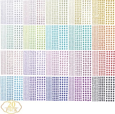 Augshy Gem Sticker, 3300 Pieces Self 3 mm, 4 5 20 Vibrant Colors 
