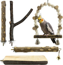 5Pcs Natural Wooden Bird Perch Set   Parrot Perch Toys, Bird Cage Toys, Cage Acc