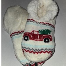 Northeast Outfitters Youth Cozy Cabin Slippers Cream Christmas Truck  Tree