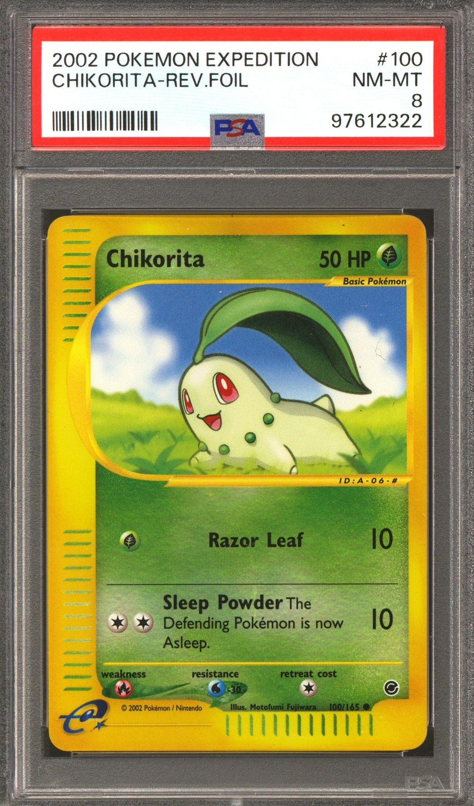 Pokemon Expedition Reverse Holo Foil Chikorita 100/165 PSA 8