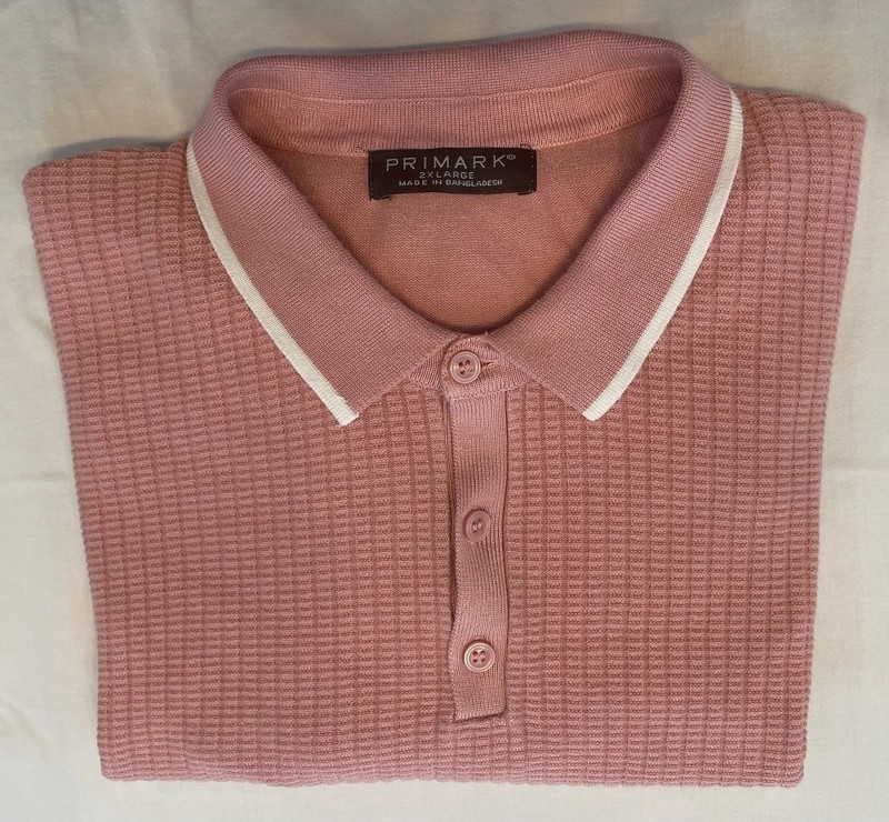 Primark Men’s Pink Solid Knit Polo Shirt Short Sleeve Contrasting Trim 2XL