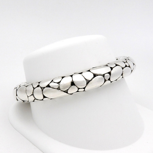 John Hardy Sterling Silver Kali Pebble Hinged Cuff Bangle Bracelet 6.75in