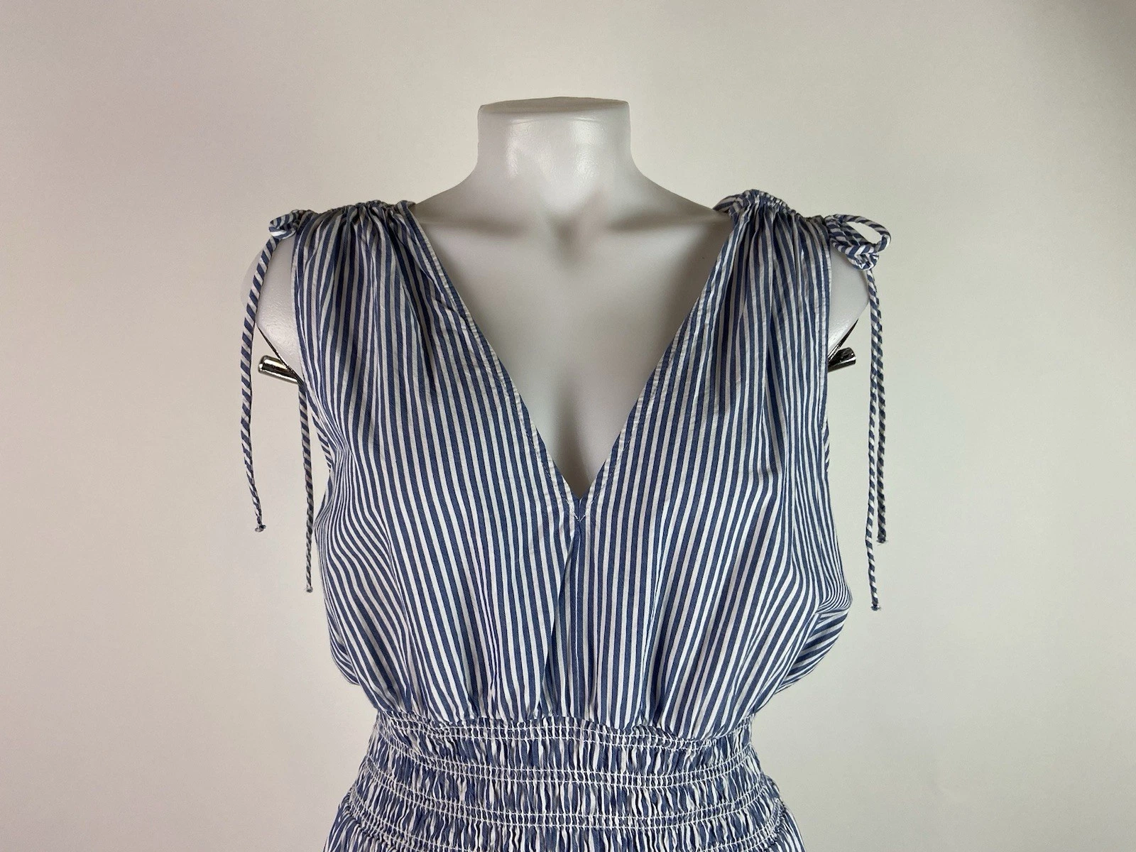 VETEMENTS Maxi abito blu a righe Oldy Navyia taglia XLargeta spalla crav vita fumène