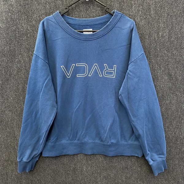 RVCA Flip N Flock Womens Crew Neck Oversize Sweatshirt Blue Fleece Graphic Sz 14