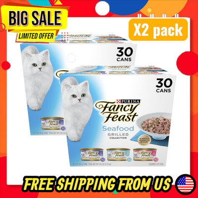 (x2 pack) Purina Fancy Feast Grilled Food, Wet Cat Food, Seafood, 3 oz Cans