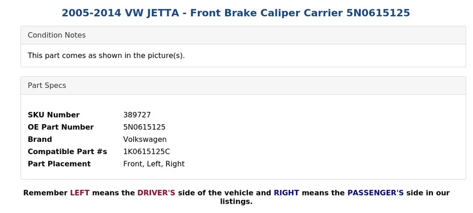 2005-2014 VW JETTA - Front Brake Caliper Carrier 5N0615125 - Image 4 of 4