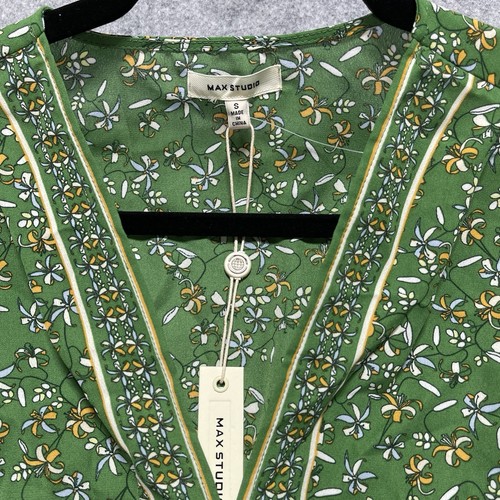 NEW Max Studio Women’s Size Small Green Floral Tie Waist 3/4 Sleeve Top Blouse - Bild 3 von 10