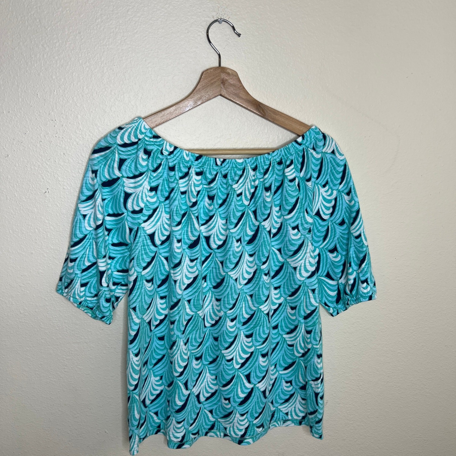 Talbots Teal Navy Pattern Blouse Small - image 5