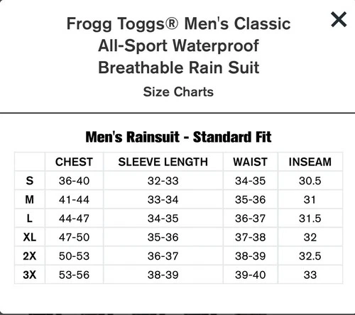 FROGG TOGGS Men's Classic All-Sport Waterproof Rain Suit- Size Small Black image 5