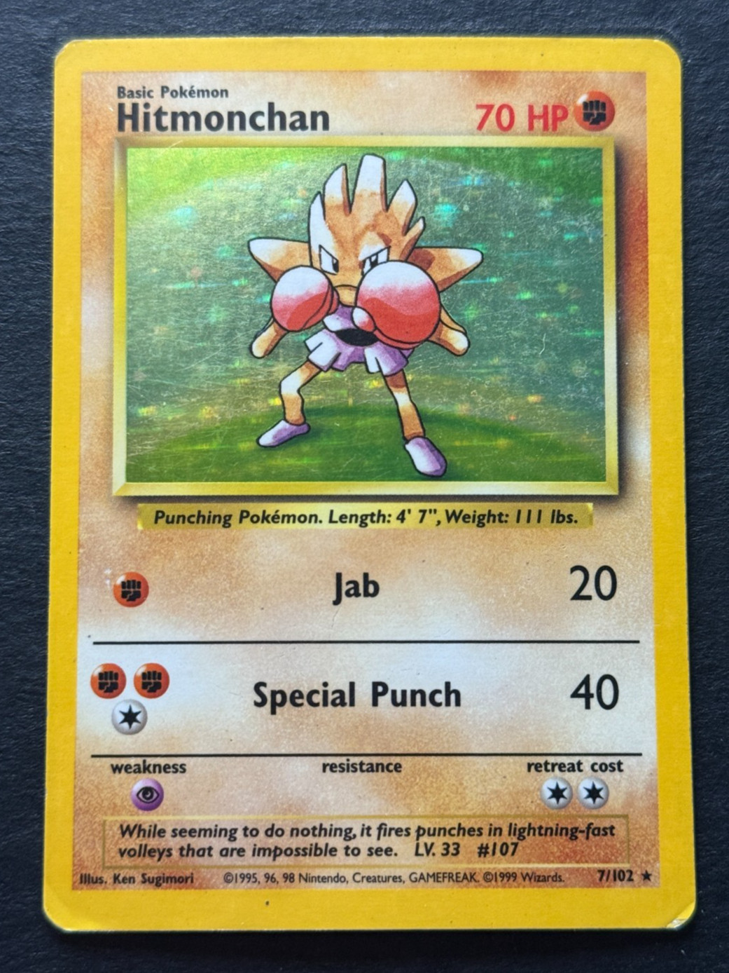 Hitmonchan | Base Set | Unlimited | Holo | 7/102 | 1999 | Heavily Played (HP)