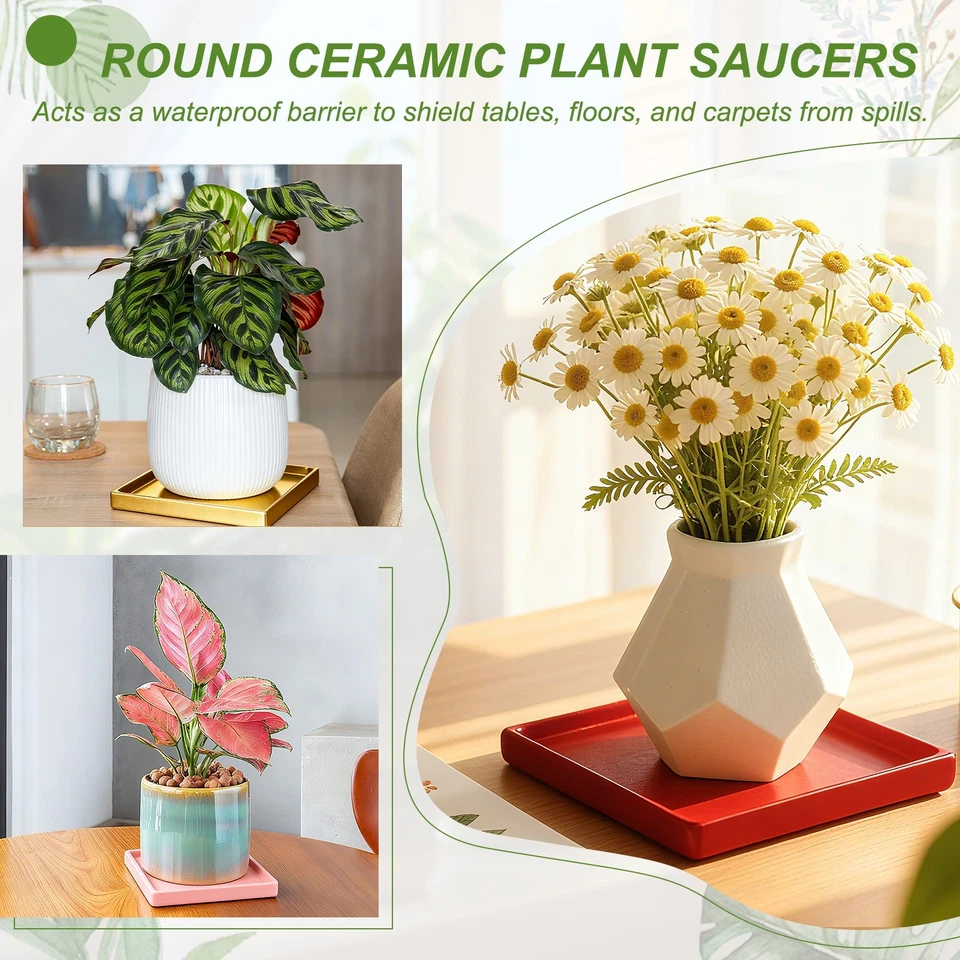 4.3 Inch Square Ceramic Plant Saucers, Pink - Image 4 of 4