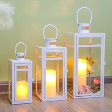 TRIROCKS 3pc Hanging Candle Lantern Set Metal Tempered Glass 4255W Iron 30% Off